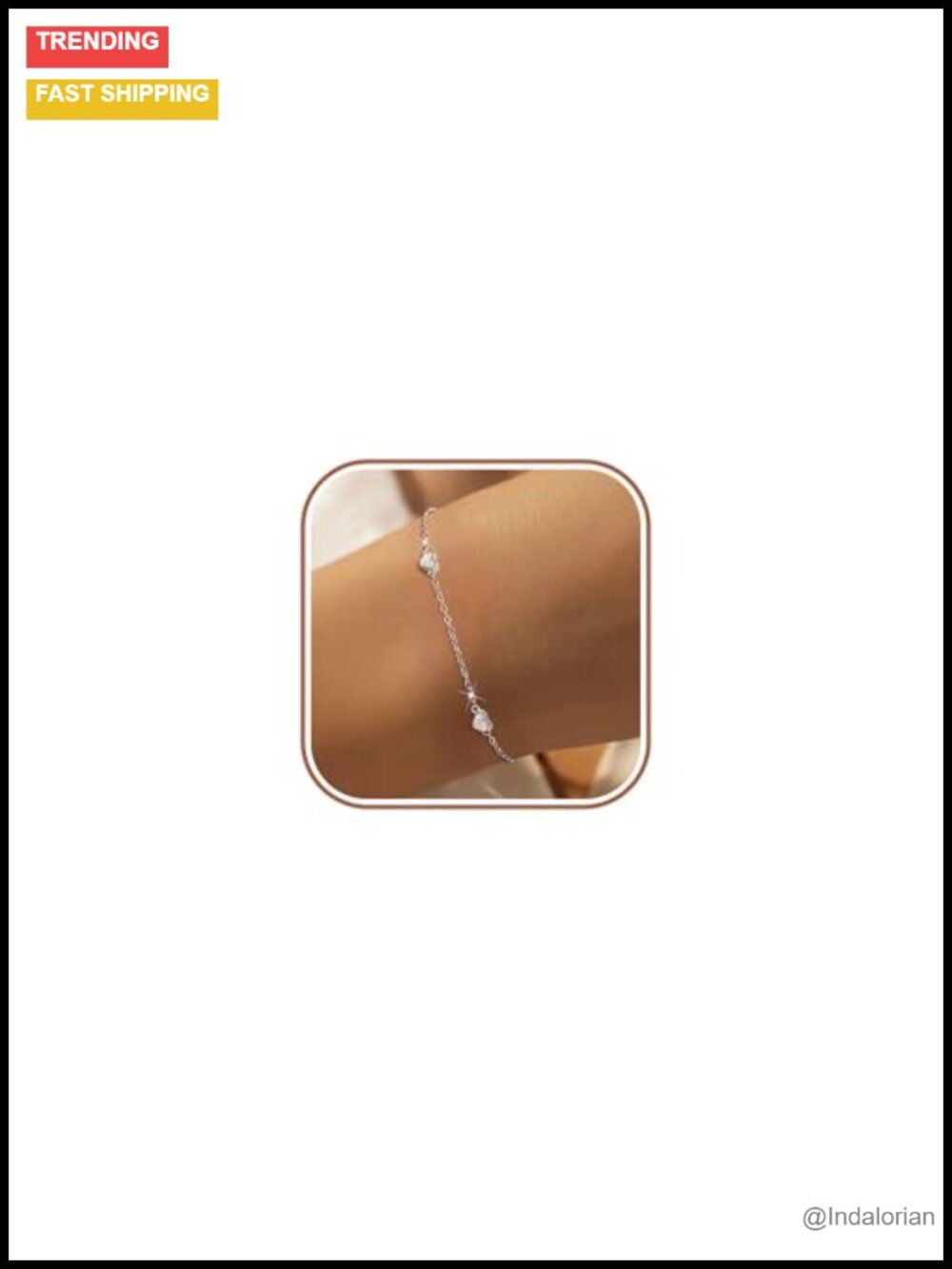925 Sterling Silver Heart Link Bracelet Adjustable 6.69in Chain